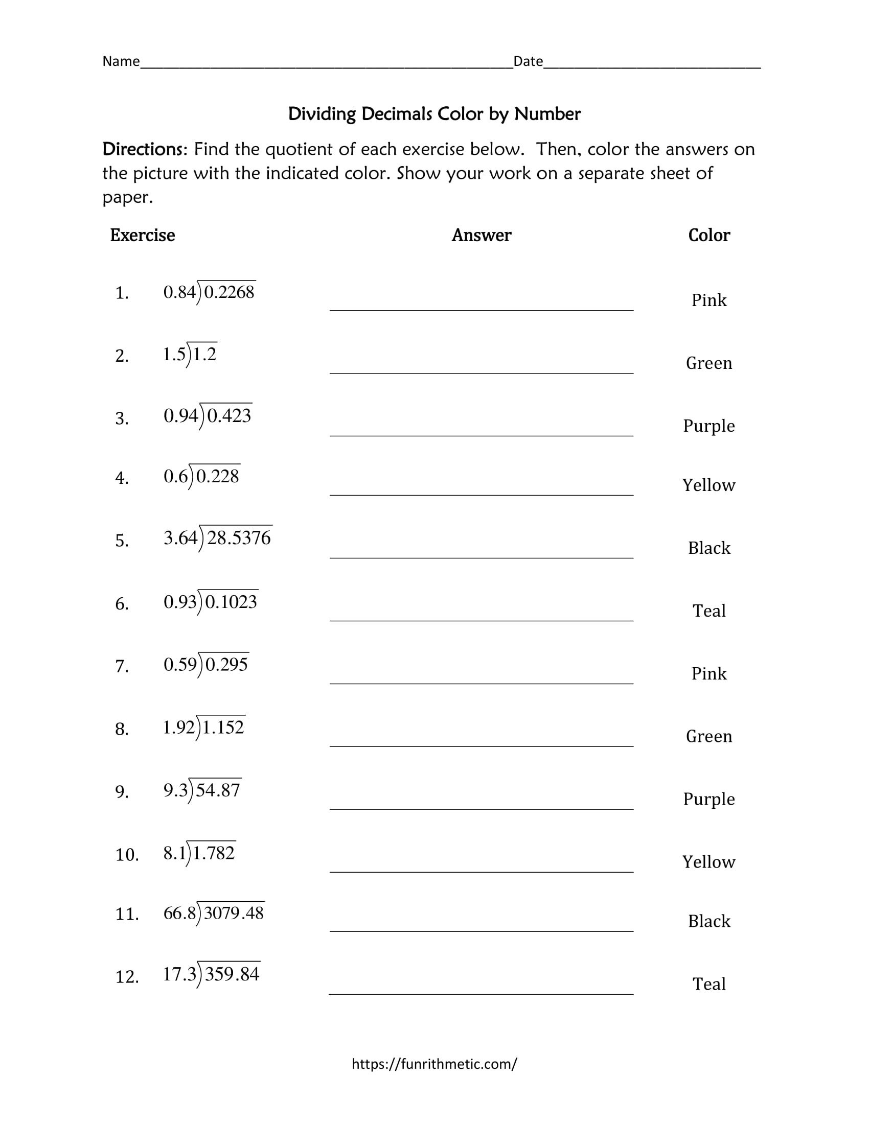 Dividing Decimals Color by Number-2