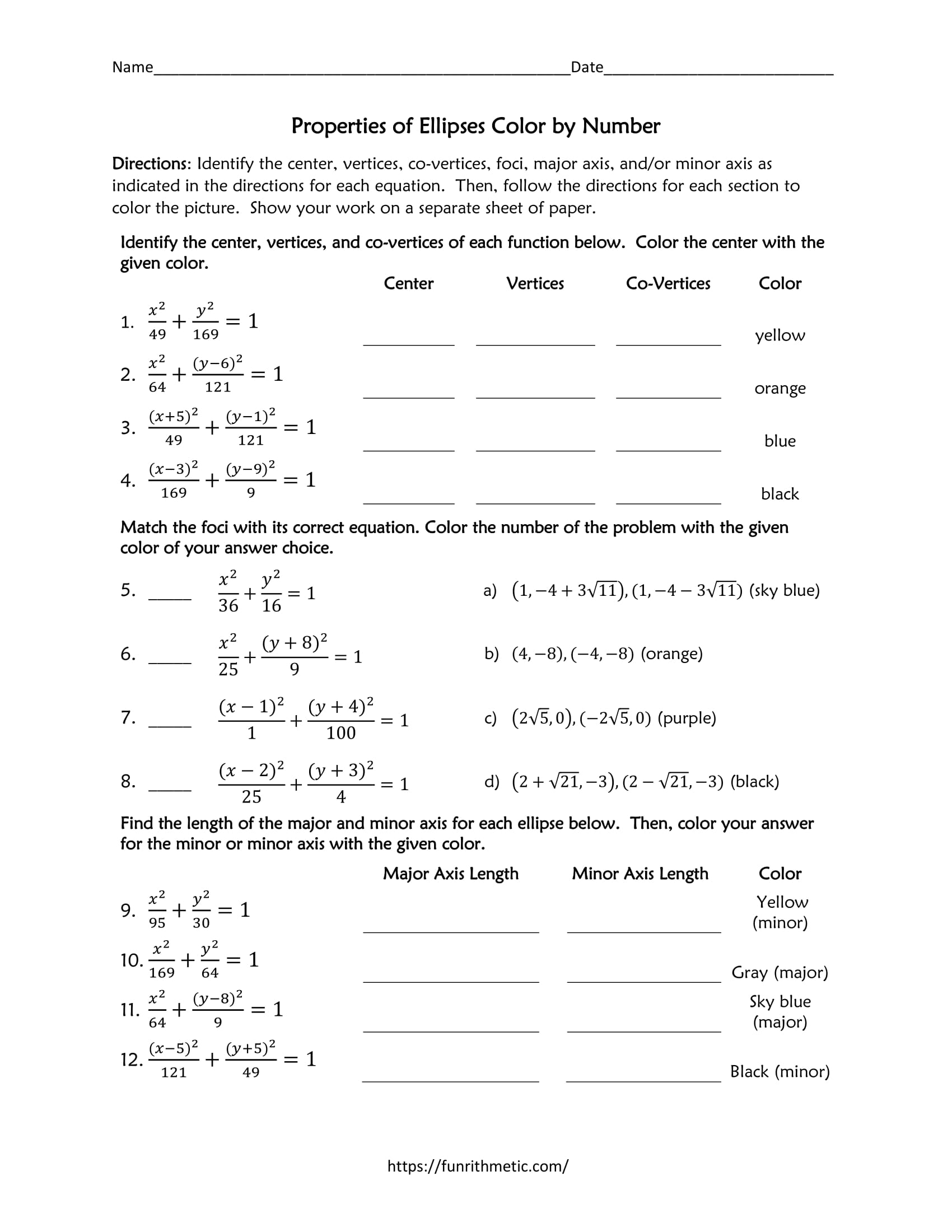 Properties of Ellipses Color by Number-2