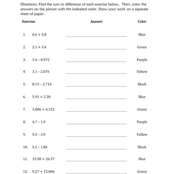 adding and subtracting decimals