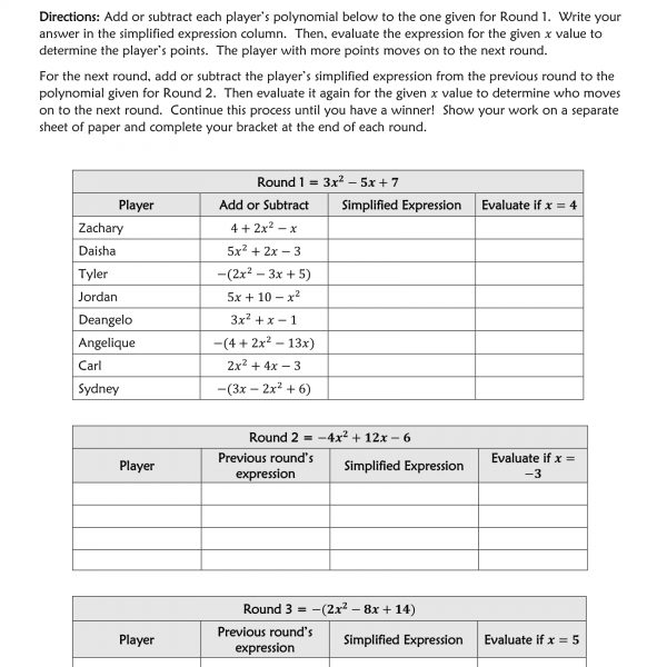 adding and subtracting polynomials
