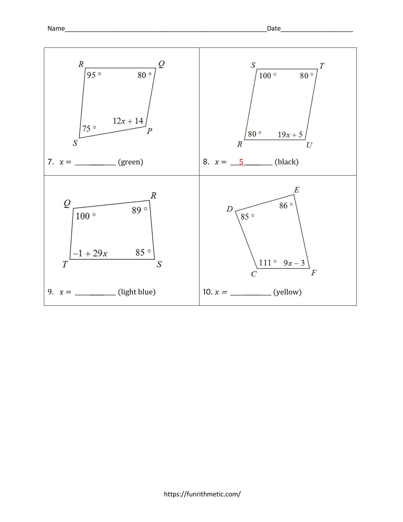 Angles in Quadrilaterals Color by Number-3 angles in quadrilaterals
