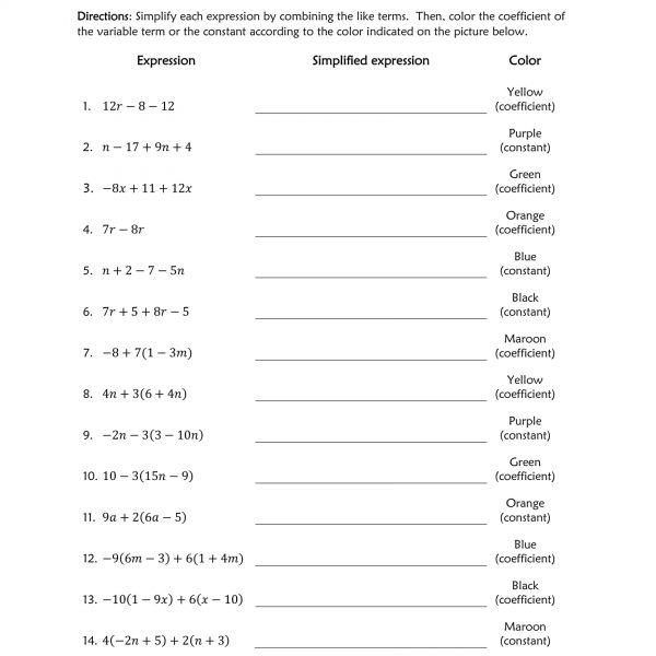 Combining Like Terms activity