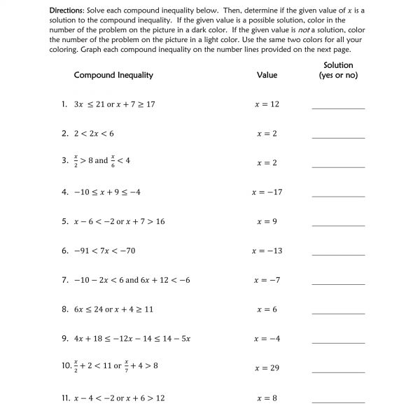 Compound Inequalities coloring activity