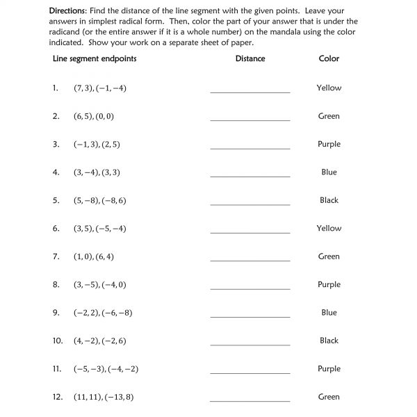 Distance Formula Coloring activity