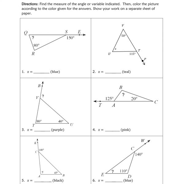 Exterior Angle Theorem worksheet