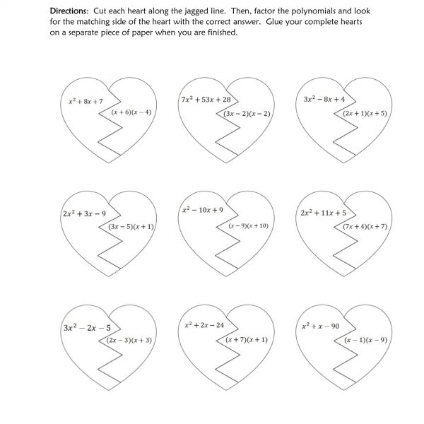 Factoring polynomials valentine's day puzzle
