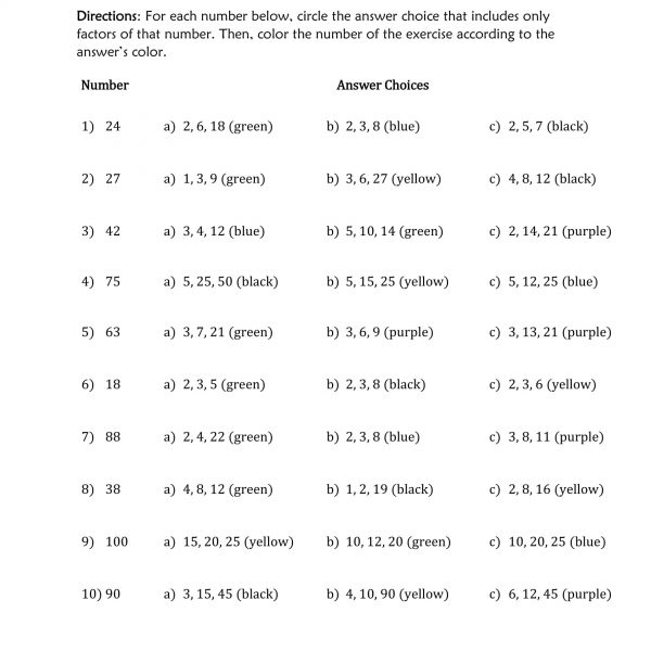 Identifying Factors worksheet