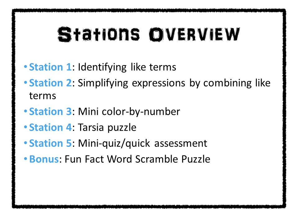 combining like terms stations combining like terms stations