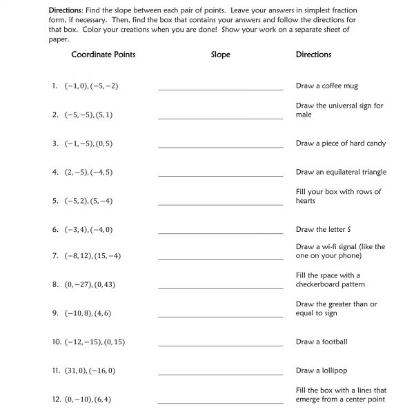 Slope Between 2 Points worksheet