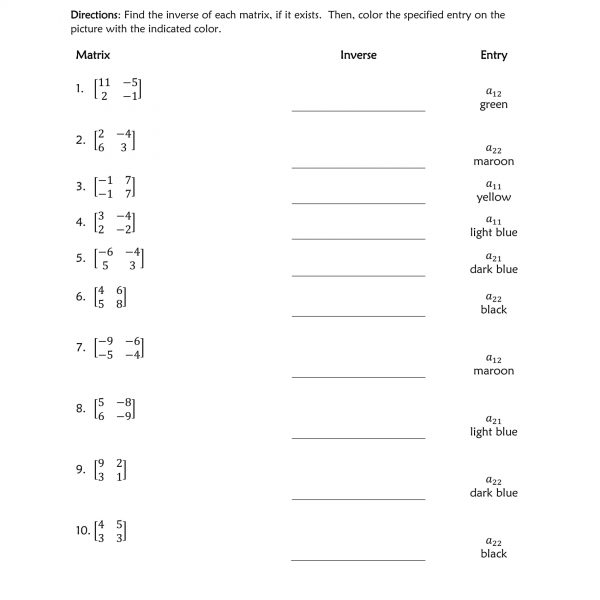 Inverse Matrices worksheet