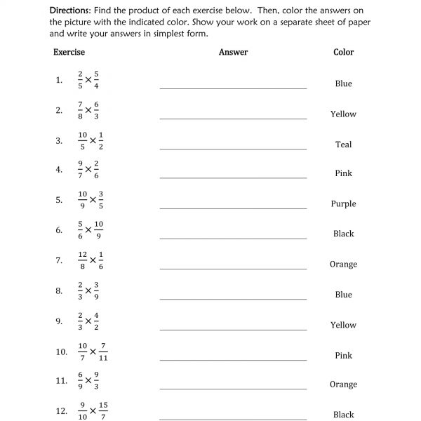 Multiplying Fractions worksheet