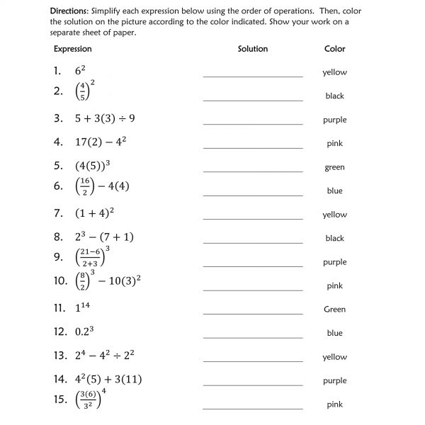 Order of Operations worksheet